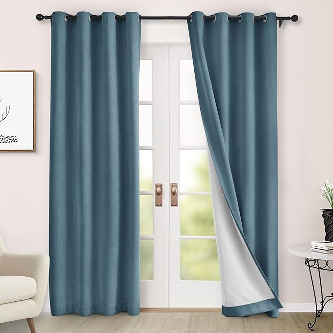 Macochico Thermal Blackout Chenille Curtains 100% Blackout Window Draperies for Living Room Bedroom Auditorium Banquet Hotel Teal Blue Curtains with Tieback Classic Home Decor 72" Wx102 L 1 Panel