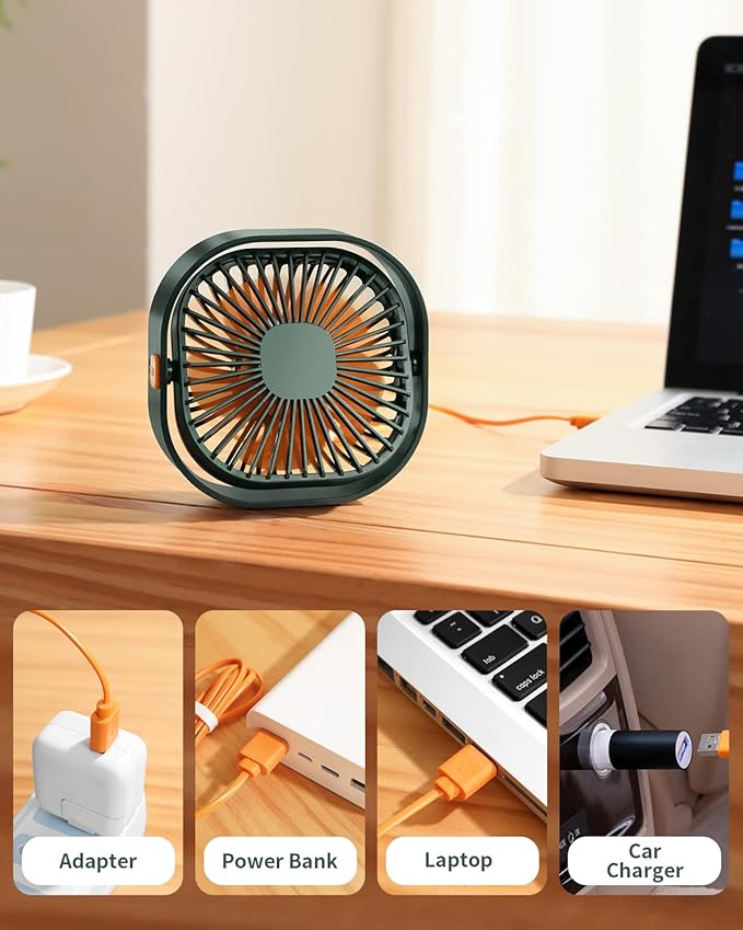 RJVW 4 Inch Small USB Desk Fan, 3-Speed Portable & 360°Rotatable Mini Cooling Fan, USB-Powered Desktop Fan for Home Office Bedroom Dorm Indoor Outdoor Summer Gift