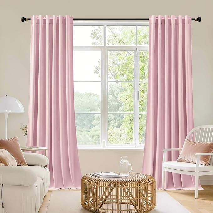 Baby Pink Velvet Curtains 108 Inches Long for Girls Room, Luxury Room Darkening Thermal Insulated Blackout Curtains Luxury Window Drapes for Bedroom, Back Tab Rod Pocket, W52 x L108, 2 Panels