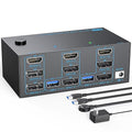 8K KVM Switch 3 Monitors 2 Computers Triple Monitor 2 Displayport 1.4 and HDMI 2.1 USB 3.0 KVM Switches, DP 1.4 Supports 8K@30Hz/4K@144Hz, HDMI Supports Max 8K@60Hz /4K@120Hz with Wired Remote Control