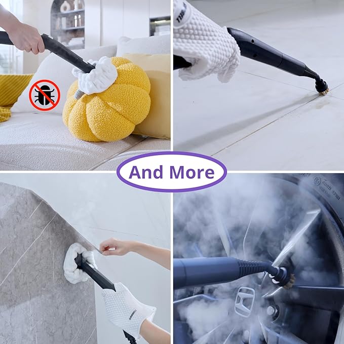 awasky Canister Steam Cleaner: 50-Sec Heat-Up, 0.6 Gal Tank Refill Anytime (Non-Pressurized), 1650W, 60 PSI, 21-Pcs Kit, Dry/Wet Modes, Detachable Hose for Tile Grout Furniture Floor Car Cleaning Gray