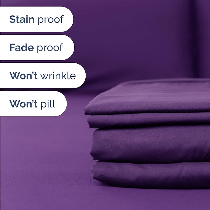 Twin 4 Piece Sheet Set - Cooling, Comfy & Breathable - Hotel Luxury Bedding, Includes Fitted Sheet for Women, Men, Kids and Teens - 1 Flat, 1 Fitted Sheet, 2 Pillowcases with Deep Pockets - Purple
