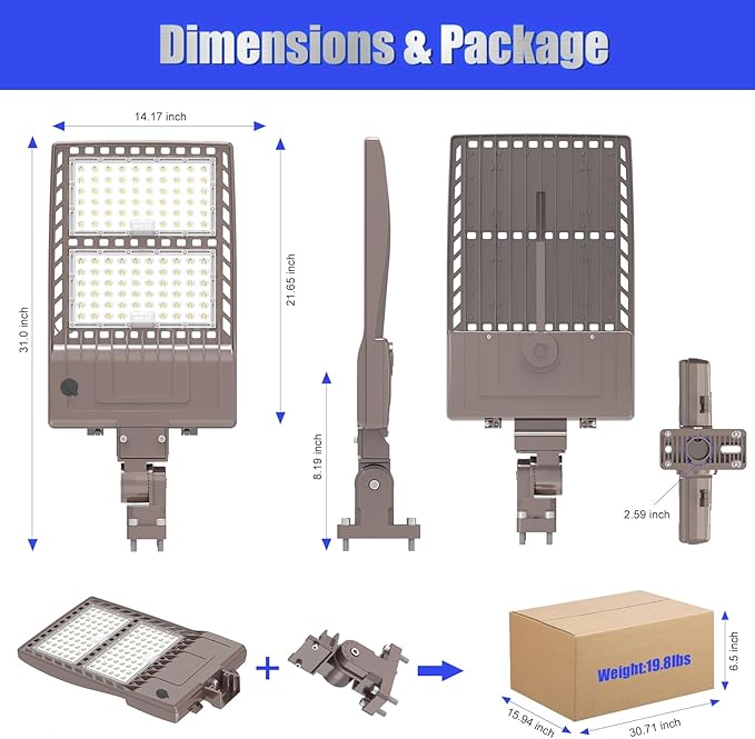 BBESTLED 4Pack 400W LED Parking Lot Light Dusk to Dawn Outdoor Lighting Arm Mount 56000LM IP65 UL & DLC Commercial Light for Street Stadium Tennis Court 5000K (100-277VAC Input), LED Shoebox Light