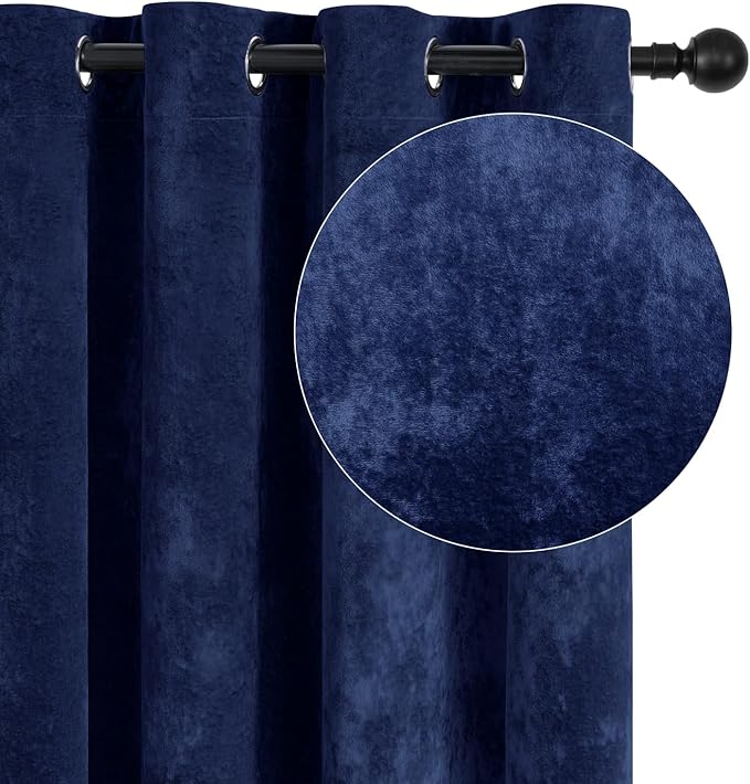 SMILETIME Navy Blue Crushed Velvet Curtains 52x90 inch Luxurious Thermal Insulated Soundproof Drapes for Living Room Bedroom Office Soft and Durable Light-Filtering Window Treatments, 2 Panels