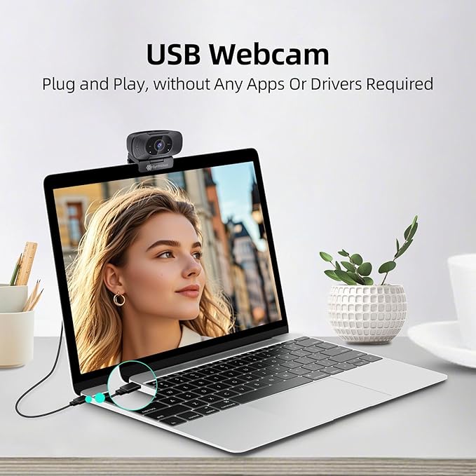 SynthMeet 4K Webcam for PC, 1080P@60FPS, 4K Camera with Noise-reducing Microphone, 92°FOV, 8MP USB Webcam Plug and Play, Privacy Cover, Works Perfect for Meeting Platform Zoom/Teams/Skype/Google Meet