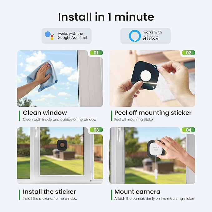 HOMIQ LIFE Window Security Camera 3MP 2K, Indoor WiFi Cameras 2.4GHz/5GHz with Colorvue AI Color Night Vision, Person Detection with Auto-Focus, 24/7 Recording Compatible with Alexa & Google Home