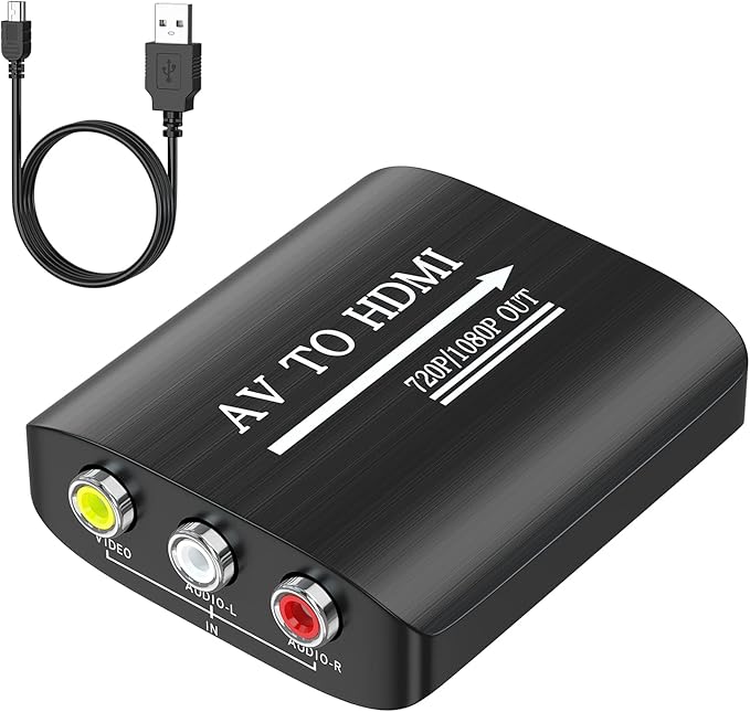 GINGIN AV to HDMI Converter, AV to HDMI Adapter Support 720p/1080p for PS1/PS2/PS3/Xbox 360/WII/N64/SNES/STB/VHS/VCR/Blue-Ray DVD Players