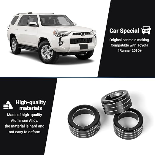 JeCar Air Conditioner Button Trim Cover Aluminum Alloy Knob Cover Fit for Toyota 4Runner 2010-2023, Black