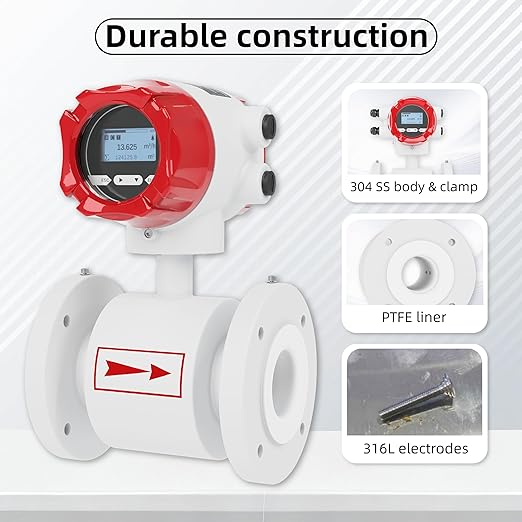 Electromagnetic Flow Meter,High-Precision Industrial Flowmeter Digital Display IP65 Protection 4-20mA Output Pipe Sensor for Wastewater, Sewage, and Seawater（DN15)
