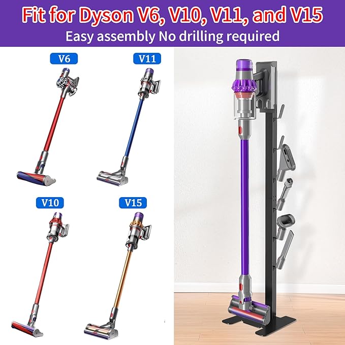 XIGOO Storage-Stand-Docking-Station-Holder Compatible with V15 V10 V8 V7 V6 Cordless Vacuum Cleaners & Accessories, Stable Metal Bracket Organizer Rack, Brushed Black