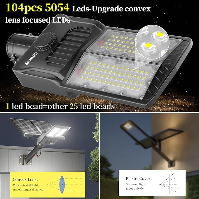 Ofuray Of-8800W Solar Street Lights Outdoor,IP67 Solar Security Flood Lights Parking Lot Commercial with Motion Sensor, 6500k Led Dusk to Dawn with Remote Control for Street,Park,Barn