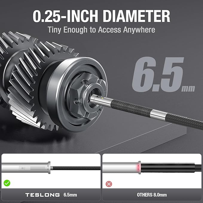 360 Articulating Borescope with 6” Monitor, Teslong Mechanics Inspection Camera with 4-Way Joystick Articulation, HD Steerable Endoscope Camera with Light, See in Wall Engine Hole Camera(0.24inch-5FT)