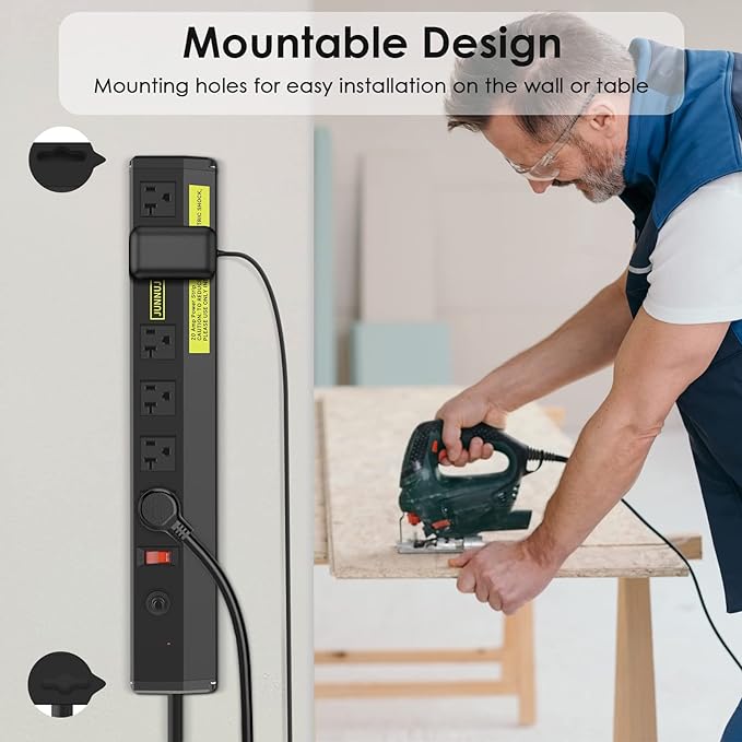 JUNNUJ Heavy Duty 20 Amp Power Strip 2 Pack, High Amp Surge Protector 6 Outlet, 20A Power Workshop Industrial Outlets Wide Spaced 6-20R T-Slot with Circuit Breaker,12 Gauge Extension Cord 6ft
