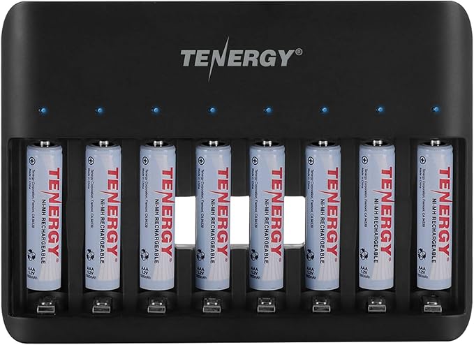 Tenergy TN477U 8-Bay Fast Charger for NiMH/NiCD AA AAA Rechargeable Batteries with 8pcs 1000mah AAA Rechargeable Batteries