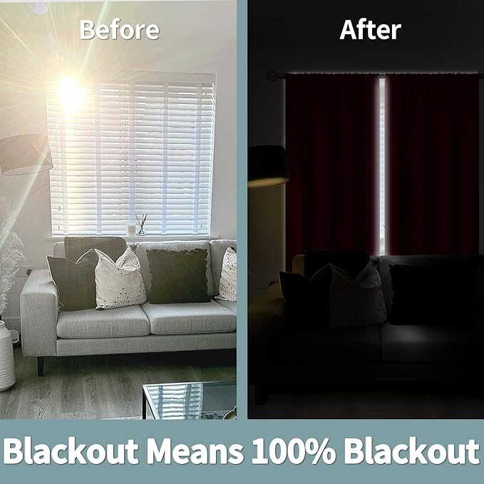 BGment Blackout Curtains for Bedroom 63 Inch Length 2 Panels Set, Thermal Insulated Bedroom Curtains Christmas Window Curtains Rod Pocket Room Darkening Drapes, 42 x 63 Inch, Red