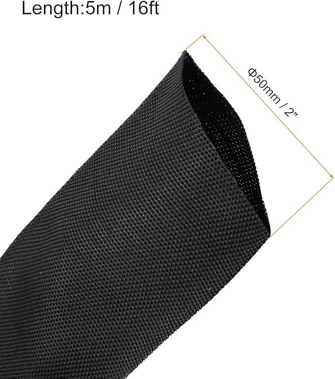 MECCANIXITY Braided Cable Sleeves Heat Shrinkable Fabric Sleeving, 2" 16ft Black 2:1 Ratio Heat Shrinkable Cord Protector for Harness Cable, Network Cable Protection, Cable Management