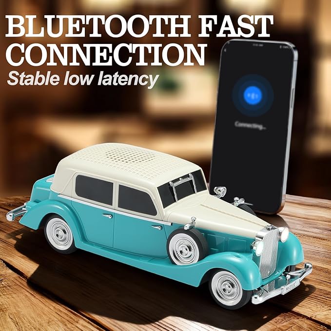 WSTER Vintage Car Bluetooth Speaker, Retro Classic Model with Powerful Sound, Built-in Mic, TWS Dual Pairing, Multi-Interface Output, Portable Wireless Outdoor Speaker for Parties & Beach (Green)
