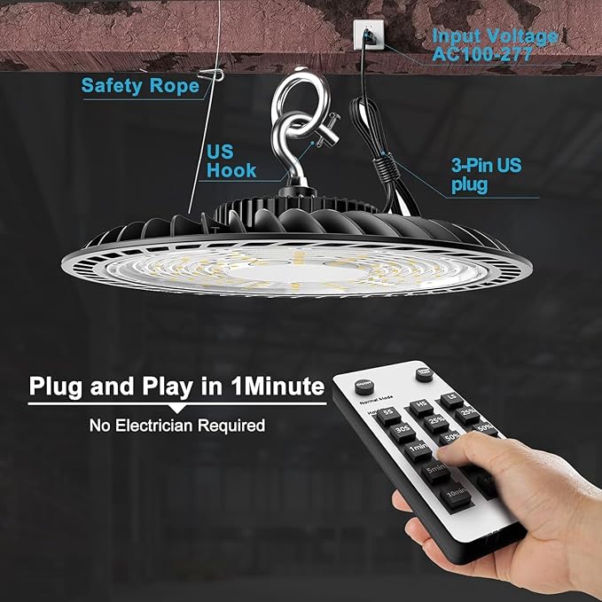 Lightdot 400W Smart High Bay LED Lights 60000LM UFO Lights with Controller (Supports Normal Mode & Motion Sensor Mode) ETL-Listed Plug and Play for 30-50FT Height Warehouse-4Pack (6Yrs Warranty)