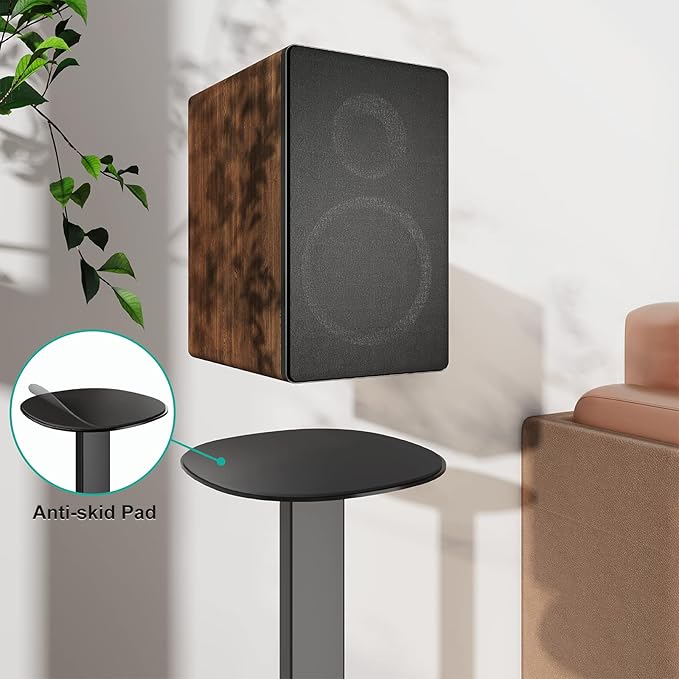 WALI Universal Speaker Stands, 23 Inch Surround Sound Speaker Stands for Satellite & Bookshelf Speakers Up to 22lbs, Height Adjustable with Built-in Cable Management, 1 Pair (SFS001), Black