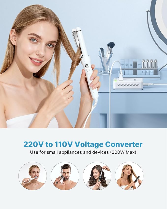 220V to 110V Converter for European Travel, VINTAR 200W Mini Universal Travel Adapter Voltage Converter US to Europe, International Step Down Power Converter Adapter Combo for EU UK AUS India