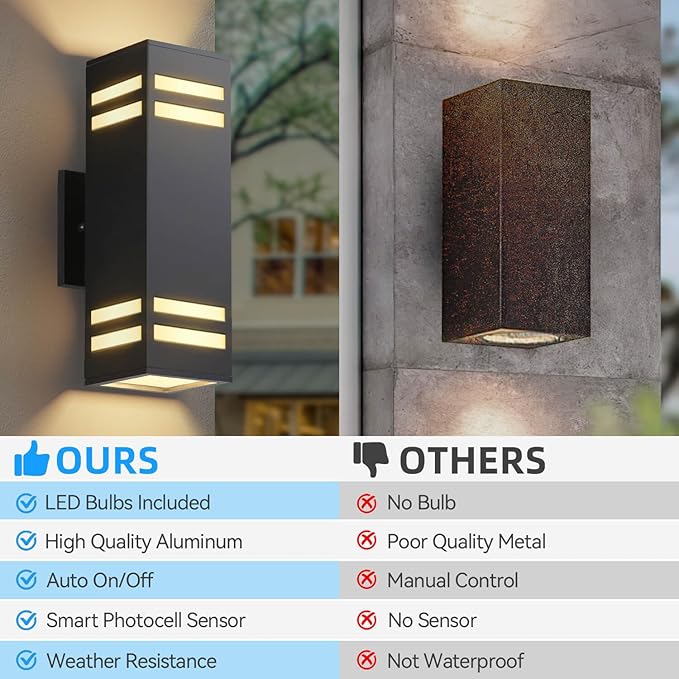 Zinola Dusk to Dawn Outdoor Lighting 2 Pack, Modern Outdoor Wall Lights Black Exterior Lighting Fixtures Wall Mount with E26 Base, Waterproof Sconce Outside Lights for House Porch, Bulbs Included