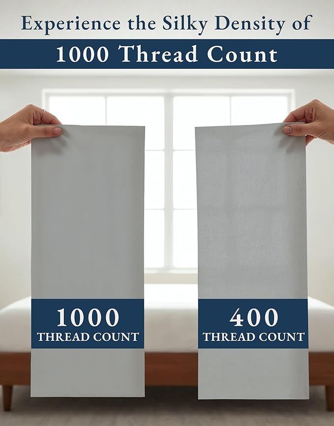 100% Egyptian Cotton Sheets Queen Size Set – 1000 Thread Count Silky Sateen Weave Sheets, 15" Secure Fit Deep Pocket Queen Sheet Set, Naturally Breathable, Hotel-Quality Luxury You Can Feel - Silver