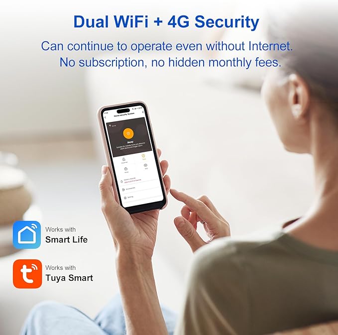 WiFi Wireless Alarm System for Home Security - 24/7 Protection Smart Home Devices 4.3" Touch Screen, GSM/4G+WiFi, App Instant Alerts, No Monthly Fee, Alexa Compatible for House Apartment Office(8Pcs)
