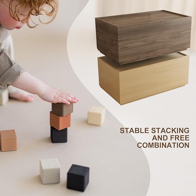 Stackable Storage Drawers, Modular Modern Nightstands with Wooden Drawers, Small Storage Cabinet, Wooden Drawer Storage Organize, Available in 2 Sizes for Versatile Use Walnut Large