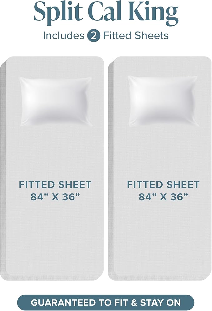 Bare Home Hotel Luxury Split California King Sheet Set, Extra Soft, Deep Pockets, Easy Fit, Cooling & Breathable, Wrinkle, Fade, Stain Resistant, Includes 4 Pillowcases (Split Cal King, White)