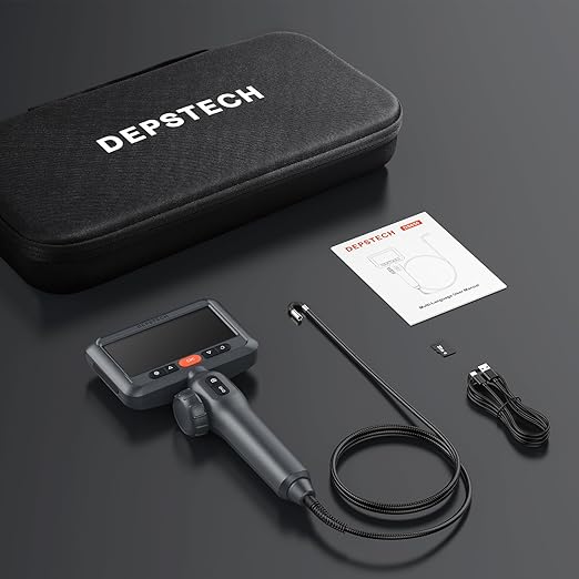 DEPSTECH 210° Two-Way Articulating Borescope, 0.24in Ultra-Slim Endoscope Camera with Lights, 4.5” IPS Screen, 5ft Waterproof Flexible Snake Tube, Industrial Inspection Camera for Automotive Mechanics