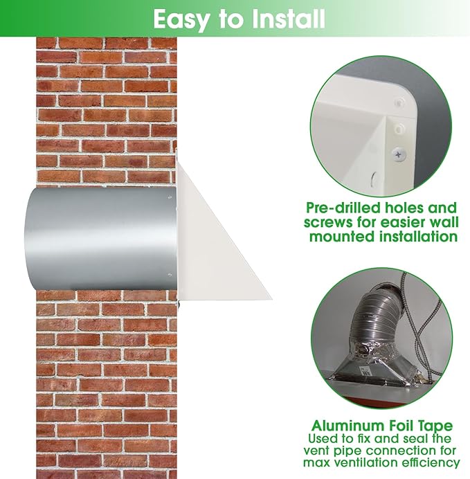 JYINCPED 10 Inch Hooded Wall Vent with Screen and Damper,Galvanized Steel Exterior Wall Exhaust Vent Cover Cap for Kitchen Range Hood Duct Ventilation Outside Air Exhaust Applications,White