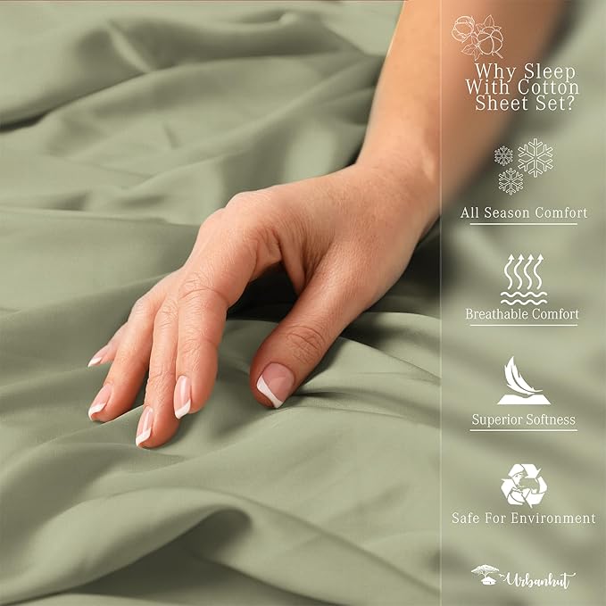 URBANHUT 800 Thread Count 100% Cotton California King Size Sheets, Luxury 4 Piece Cal King Bedsheets, Hotel Sheets Sateen Finish - Better Than Egyptian, 16" Elasticized Deep Pocket - Sage