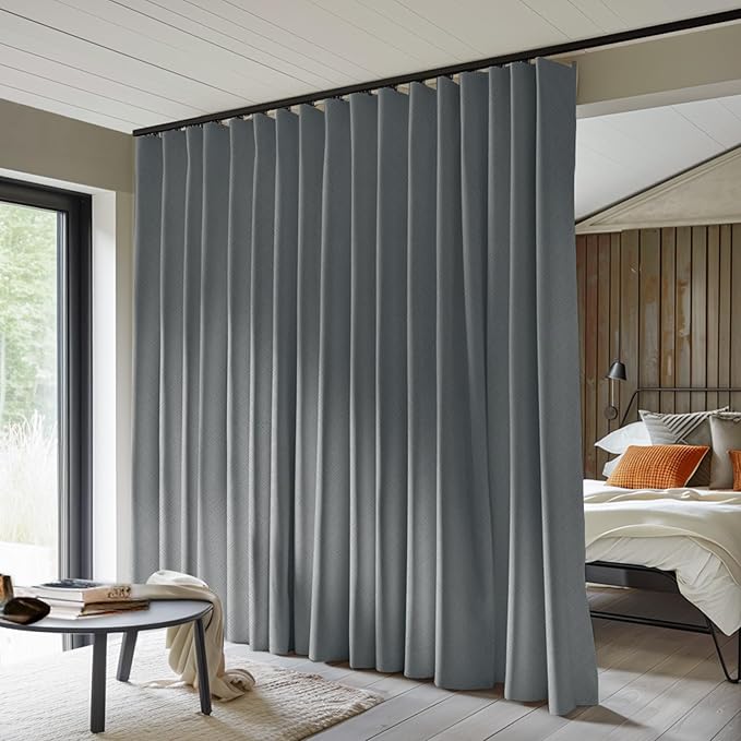 Room Divider Curtains Total Blackout Privacy Curtain Panel Room Thermal Insulated Noise Reduction Curtains for Bedroom Window Living Room Ceiling Track Curtain W 15 ft × H 9 ft Dark-Grey