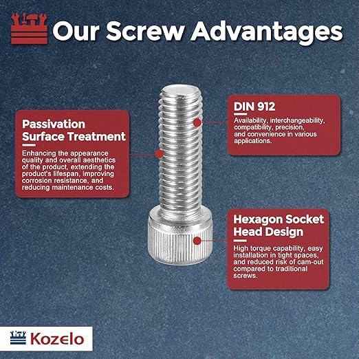 Kozelo 4pcs Socket Head Cap Screws - [M12-1.75 x 40mm] 304 Stainless Steel Allen Socket Drive for Electrical Motor 3D Printing Fan Engine Replacement Use, Silver