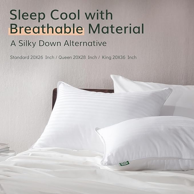 Fern and Willow Premium Queen Size Bed Pillows - Set of 2, 28"x20" - Luxurious Ultra-Soft Cooling Pillow - Hotel Quality, Down Alternative Fill, Medium Firm Support for Side, Back & Stomach Sleepers