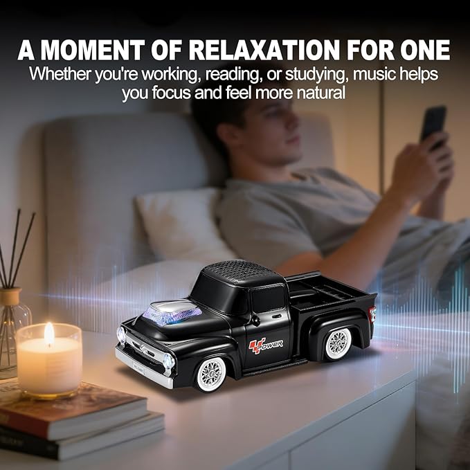 Vintage Pickup Truck Bluetooth Speaker, Retro Truck Model with HD Sound, Built-in Mic, LED Party Lights, TWS Dual Pairing, Multi-Interface Output, Portable Outdoor Speaker for Parties & Beach (BLACK)