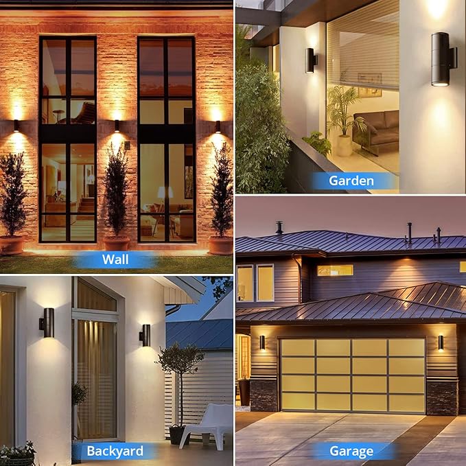 wowlite Modern Outdoor Wall Light with Dusk to Dawn Sensor 2 Pack, LED Cylinder Up Down Wall Light Outdoor 2700K Warm Light Bronze Exterior Light Fixture, IP65 Waterproof Wall Sconce for Porch Garage