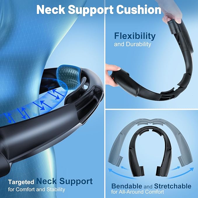 Slientspin Portable Neck Fan with 6 Powerful Speeds, 8000mAh Battery Operated USB-C Rechargeable Fan, Hands-Free 360° Cooling Personal Neck Fan Gift for Women Men Travel Concerts(Black)