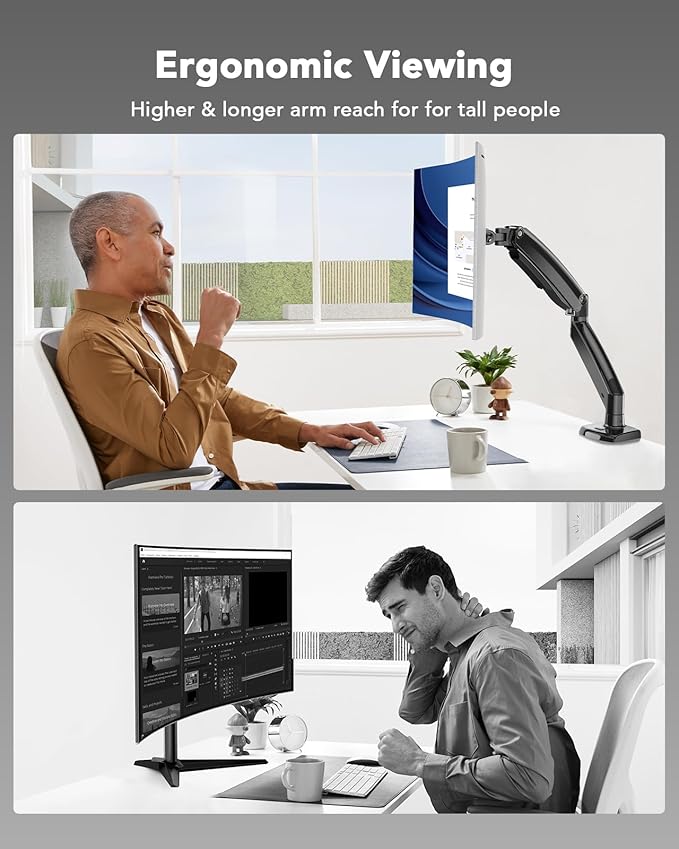 HUANUO Single Monitor Arm for 13-35 inch Screens,Ultrawide Computer Monitor Mount Holds 26.4lbs,Upgraded Adjustable Monitor Stand with USB,C-Clamp&Grommet Base,VESA 75x75/100x100mm(Black)