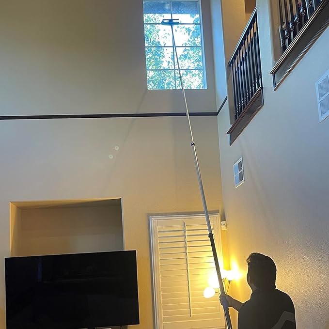 Hicavar 20 Foot High Ceiling Fan Duster with 5-12 Foot Extension Pole, Extendable Reusable Cobweb, Feather, Window Cleaning Squeegee Kit Blue