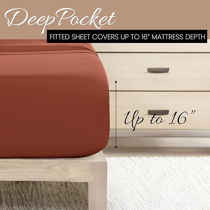 Linen Market Bed Sheets for Queen Size Bed (Clay) - Sleep Better Than Ever with These Soft and Cooling Queen Sheets - Deep Pocket Fits 16" Thick Beds - 4 Piece Queen Sheet Set