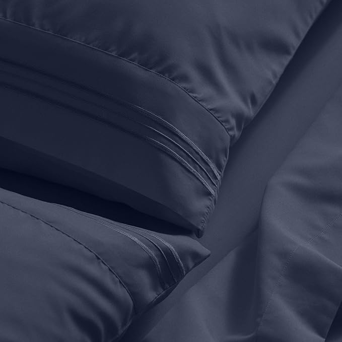Mellanni King Sheet Set - 6-Piece Iconic Collection Bedding, (Including 4 Pillowcases), 21-Inch Extra Deep Pocket, Easy Care, Ultra Soft, Cooling Sheets, Brushed Microfiber - Navy Blue