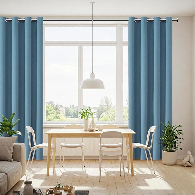ChrisDowa 100% Blackout Blue Solid Curtains 102 Inches Long 2 Panels for Bedroom Living Room,Farmhouse Room Darkening Thermal Insulated Soundproof Grommet Top Window Treatment Drapes,52x102