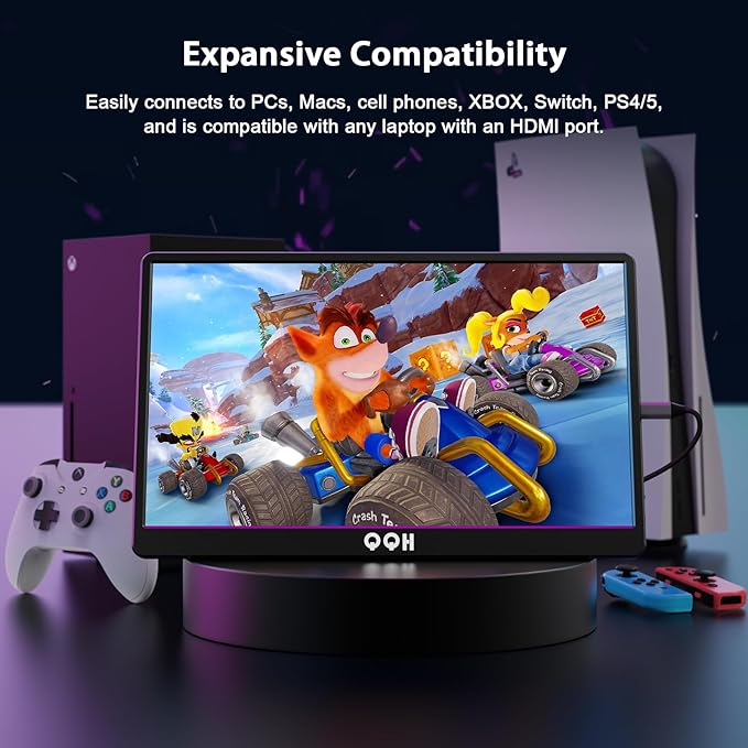QQH Portable Monitor, 15.6" Portable Travel Monitor for Laptop 1080P FHD IPS Second Screen, USB C HDMI External Gaming Monitor Display for Computer Phone PC PS4 PS5 Xbox Switch (Z1-9)