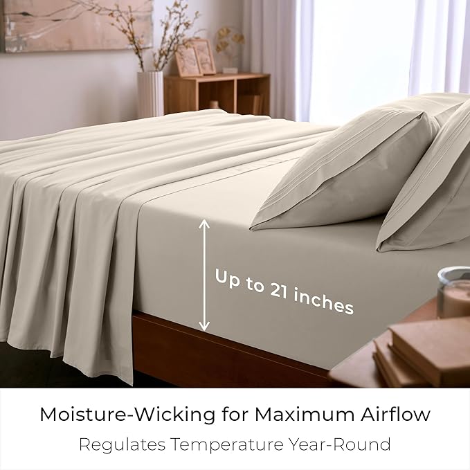 Mellanni Full Sheet Set - 6-Piece Iconic Collection Bedding, (Including 4 Pillowcases), 21-Inch Extra Deep Pocket, Easy Care, Ultra Soft, Cooling Sheets, Brushed Microfiber - Golden Ivory