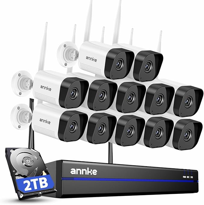 ANNKE Wireless Security Camera System 2TB Hard Drive, 16CH 4K WiFi NVR Kit, 12Pcs 3MP CCTV Home Surveillance Cam for Indoor/Outdoor, 2-Way Audio, Night Vision, Weatherproof IP66, Motion Detection