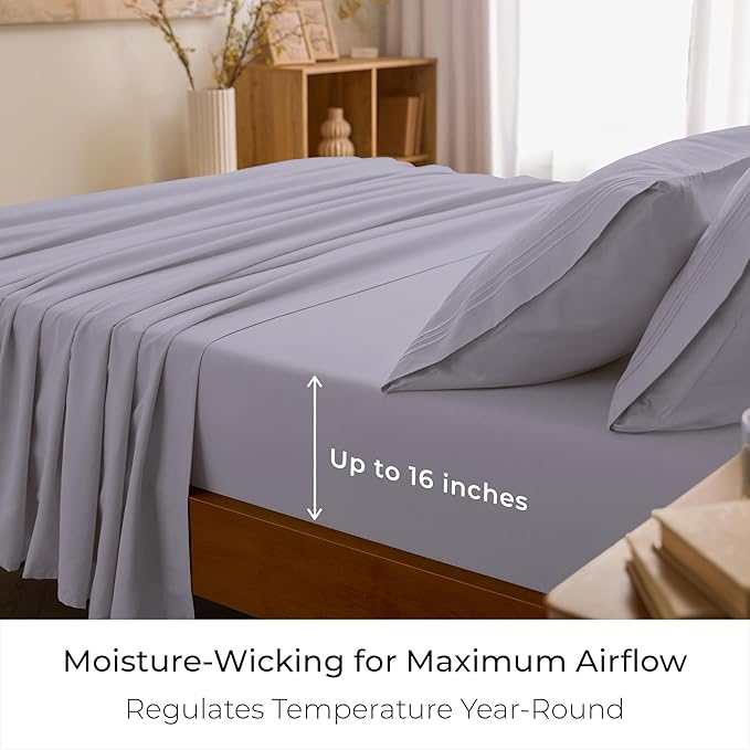 Mellanni Twin XL Sheet Set - 4-Piece Iconic Collection Bedding, (Including 2 Pillowcases), 16-Inch Deep Pocket, Easy Care, Extra Soft, Cooling Sheets, Brushed Microfiber - Lavender