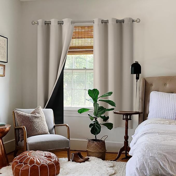 BGment Thermal Insulated 100% Blackout Curtains for Bedroom with Black Liner, Double Layer Full Room Darkening Noise Reducing Grommet Curtain (38 x 63 Inch, Cashmere, 2 Panels)