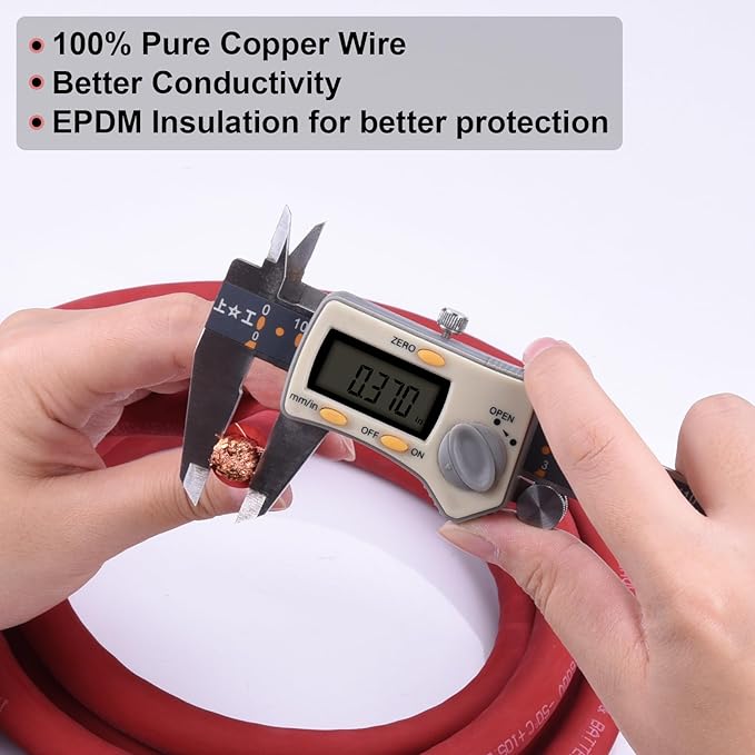 Shirbly 1/0 Gauge Battery Cable, 5FT Red + 5FT Black 1/0 AWG Pure Copper Wire Welding Cable, for Automotive, Battery, Solar and Generator, Standard USA OFC Wire