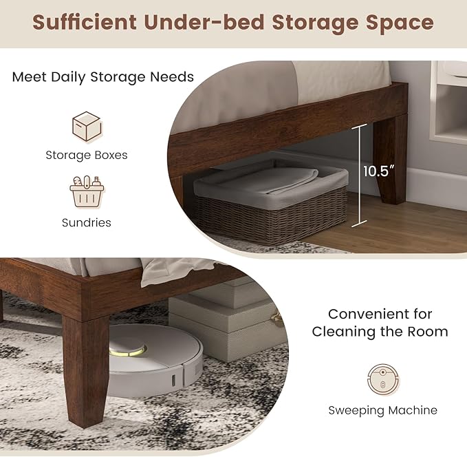 Giantex 14 Inch Full Platform Bed Frame, Minimalist Style Mattress Foundation with Solid Rubber Wood, Heavy Duty Wood Slat Support, Without Headboard, Easy Assembly, No Box Spring Needed,Walnut